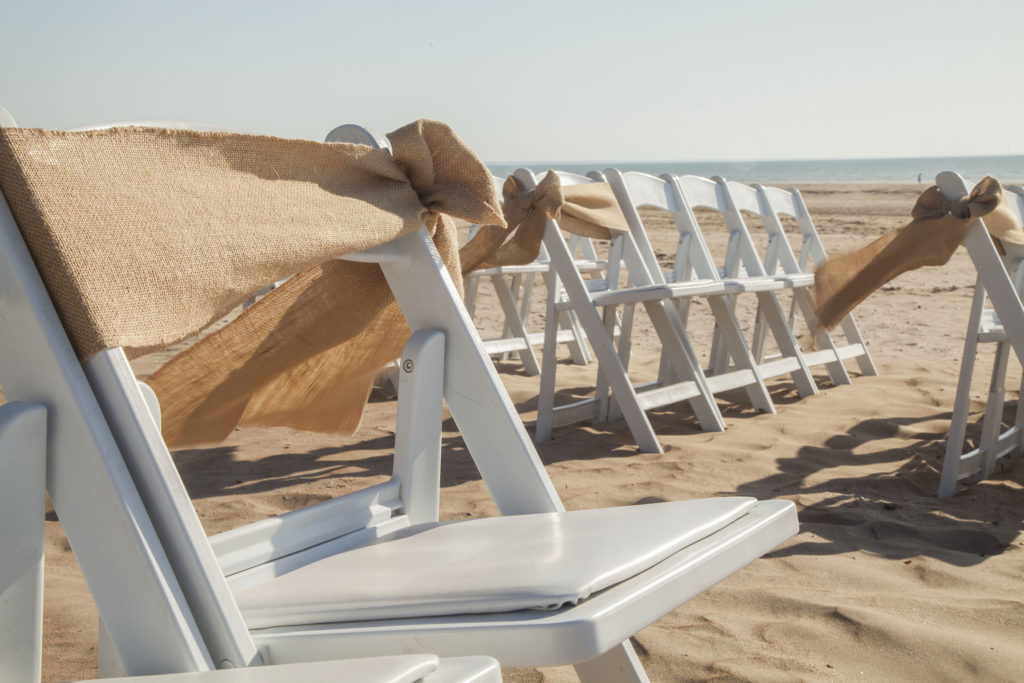 Wedding chairs on the beach, Darwin, Australia