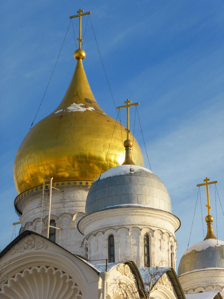 Church with gold dome in Moscow, Russia