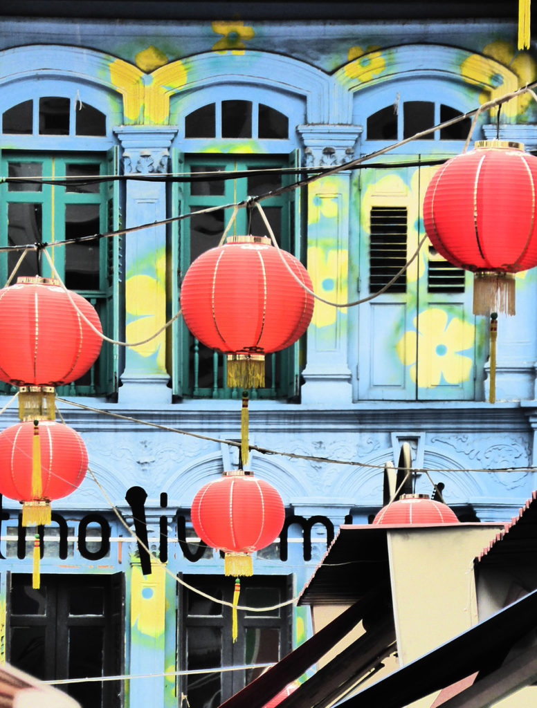 Lanterns hanging in a street in Singapore