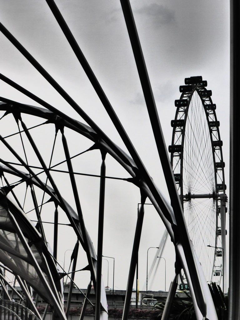 Singapore Flyer in black and white