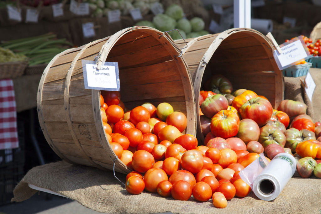 Tomatoes on sale at a market in Boston, USA