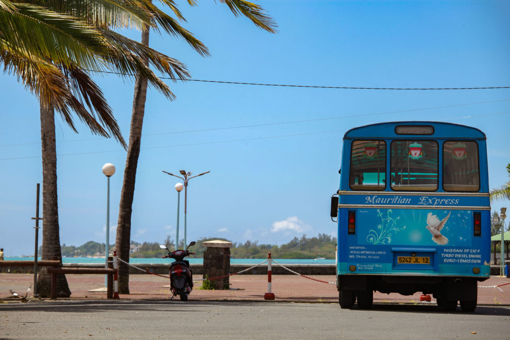 Bus by water in Mahebourg, Mauritius