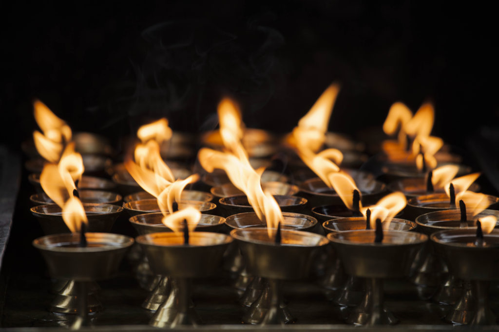 Candles at temple in Kathmandu, Nepal