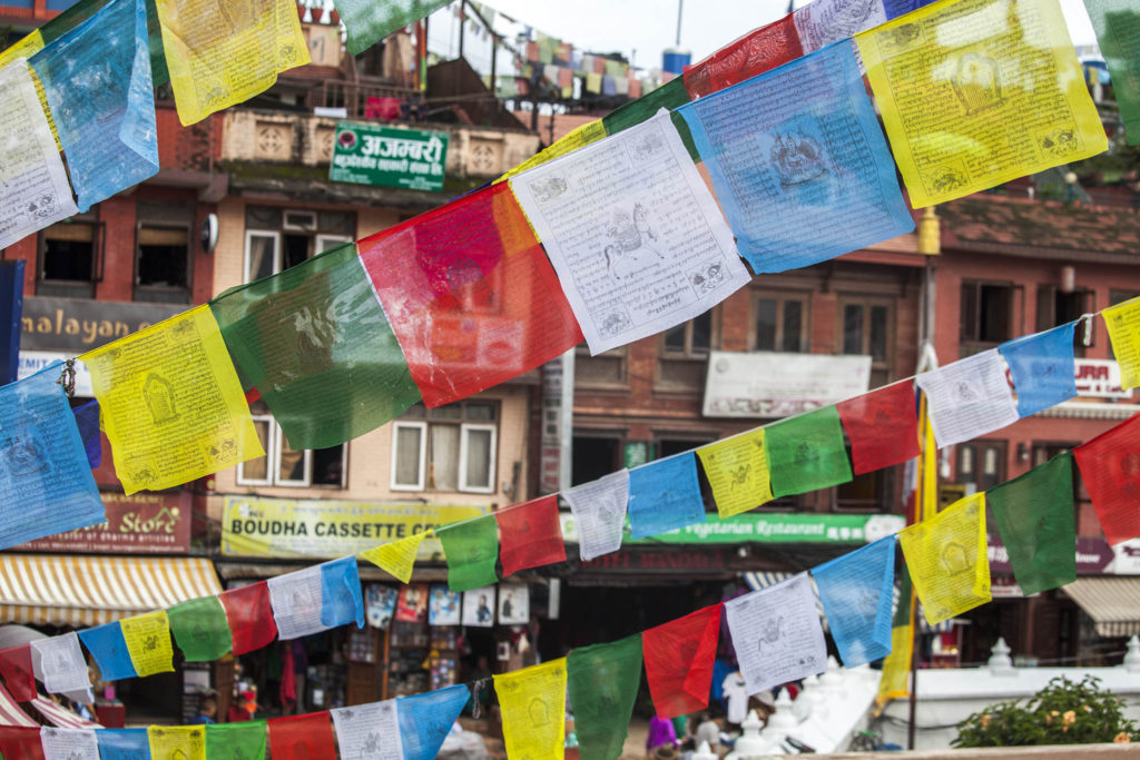 Prayer flags flying in Kathmandu, Nepal